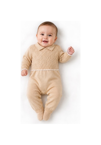 Babyhola Unisex Triko Patikli Bebek Tulum 5603 Bej