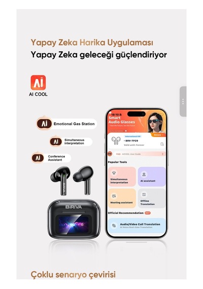 Biriva TP29 Bluetooth 6.0 AI Dil Çevirili Kulak İçi Kulaklık