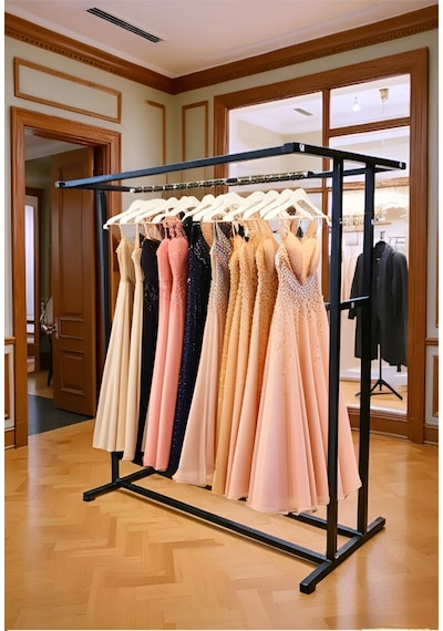 Premium 150 Cm Çelik Konfeksiyon En 105 Cm Elbise Askılık Tekerlekli Demonte Portmanto Hanger Siyah