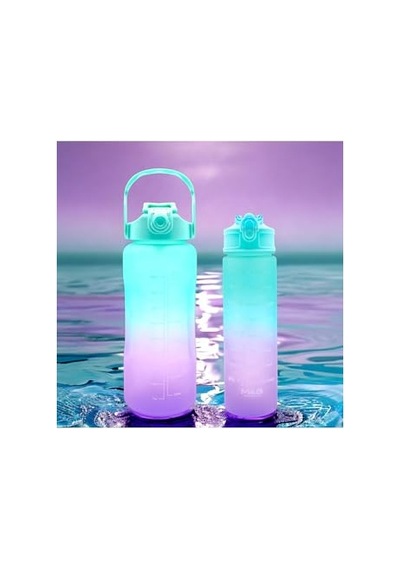 Renk 800ml Kaydırmaz Silikon Gövde Rahat Içim-pipetsiz- Motivasyon Su Matarası Çok Renkli