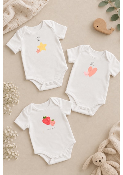 Luppinos Love You Mom 3lü %100 Pamuk Dijital Baskılı Bebek Body Set 2 Beyaz - Pembe