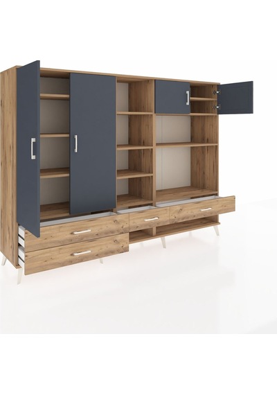 Hyperion Dolap 12 Raflı 4 Çekmeceli 4 Kapaklı 220x44x163 Çam-antr Çam-antrasit/çam Hyperion Dolap 12 Raflı 4 Çekmeceli 4 Kapaklı 220x44x163 Çam-antr Çam-antrasit/çam