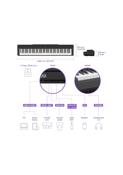 Yamaha P-225b 88-tuşlu Dijital Piyano Siyah