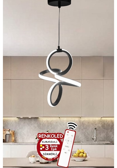 Renkoled Aydınlatma 3 Renk Işıklı Modern Sarkıt Led Avize Siyah