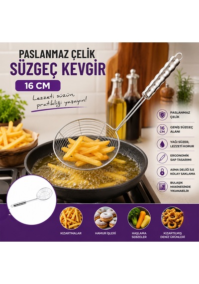 Diyarı Fırsat 16 Cm Metal Kevgir Saplı Mutfak Kepçesi 10'lu Paket