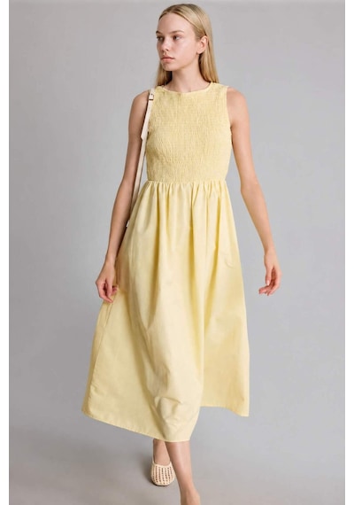 Defacto Bisiklet Yaka Cotton Kolsuz Açık Sarı Mıdı Elbise H8429ax26smyl450 Sarı-yl450