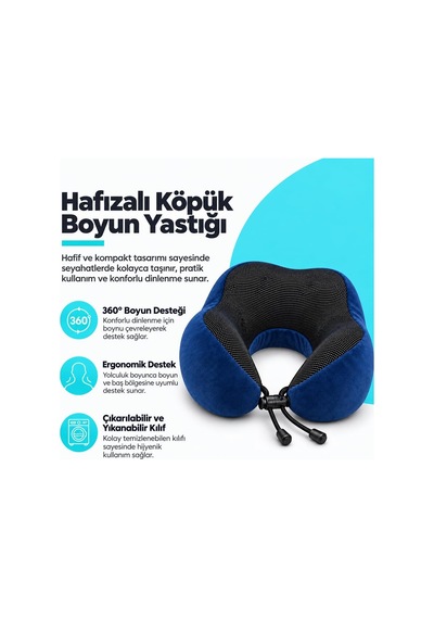Tr Seyahat Boyun Yastığı - Hafızalı Köpük, 360 Destekli, Ortopedik Seyahat Yastığı - Ayarlanabilir Çene Des