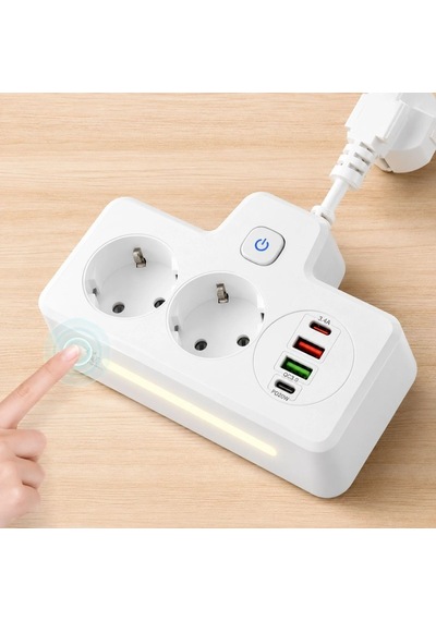 Bkl-502 Akım Korumalı 2li Priz 2 Usb Ve 2 Type-c Çıkış 4000w Hızlı Şarj Duvar Tipi Dokunmatik Led Aydınlatmalı