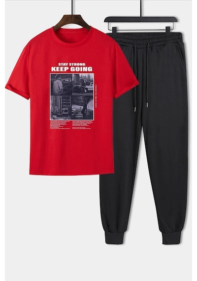 Uyguntarz Unisex Keep Going 2'li Eşofman Takımı Kırmızı