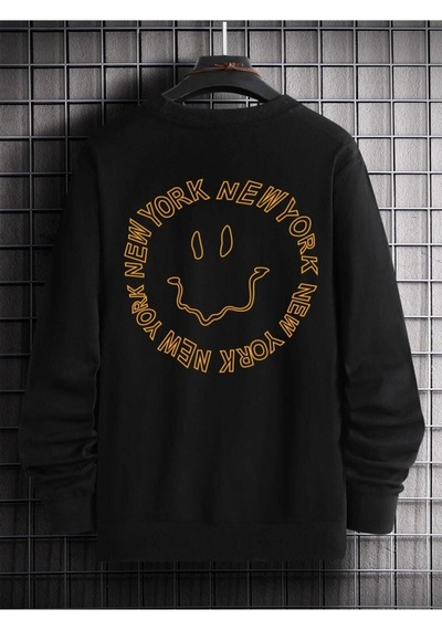 Unisex Siyah Smıle Baskılı Oversize Sweatshirtt Siyah