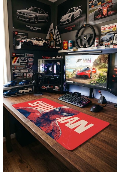 Spider Tema 40x90 Cm Oyuncu Mousepad Kaymaz Taban Büyük Boy Mousepad Beyaz