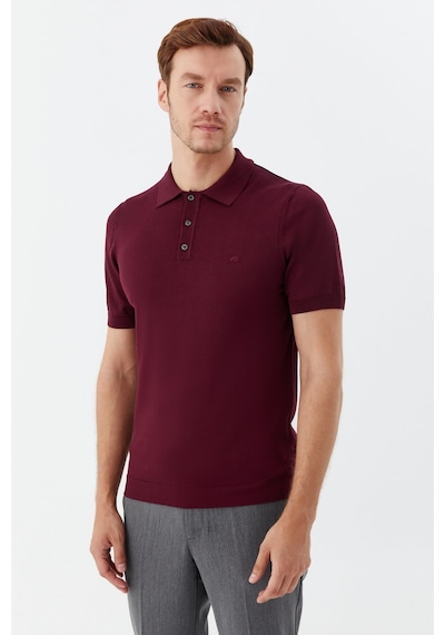 Sabri Özel Erkek Bordo Normal Kesim Regular Fit Viskon Dokuma Düğmeli Polo Yaka Tişört