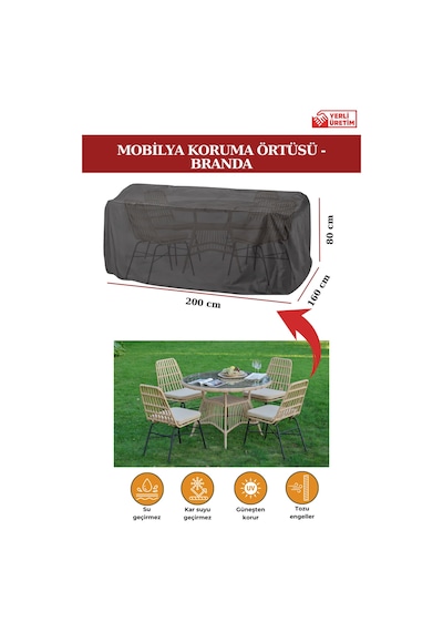 Siyah Bahçe Mobilya Koruma Örtüsü Branda 200x160x80 Cm-santimetre, Su Geçirmez, Güneşten Korur Siyah