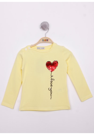 Toontoy Kids Toontoy Kız Çocuk Göğsü Pul Nakışlı T-shirt Sarı