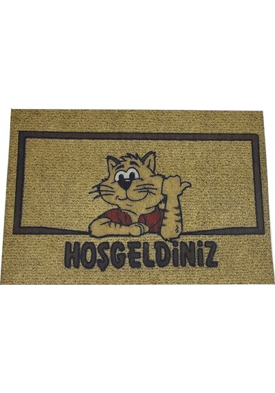 Hoşgeldiniz Yazılı Kedi Desenli Kauçuk İç Ve Dış Kapı Önü Paspası