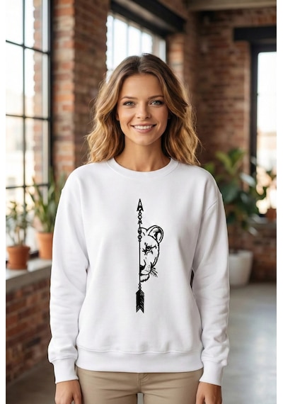 Primemagazam Sevgililer Günü Baskılı Oversize Bisiklet Yaka Sweatshirt - Beyaz Çeşitli