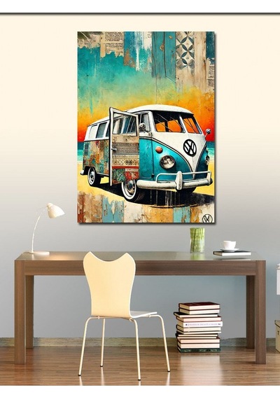 Kanvas Tablo Renkli Karavan Çizimi 50cmx70cm