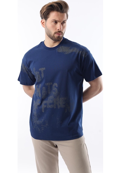 Madmext Lacivert Baskılı Erkek T-shirt E7115 Lacivert