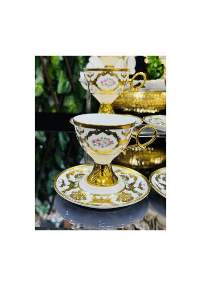 Acar Porselen 6 Kişilik Luxury Series Florcita Kahve Fincan Takımı 90 Ml Sarı