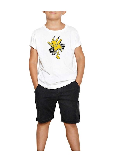 Zepplin Giyim Pikachu On The Thunder Beyaz Çocuk Tişört