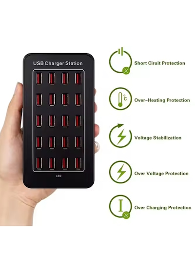 20 Usb Portu Hızlı Şarj Şarj İstasyonu Dock Kablosu İle 100w Ab