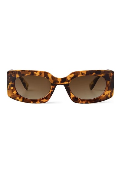 Merina Leopar Desenli Kemik Çerçeve Kare Vintage Retro Unisex Güneş Gözlüğü