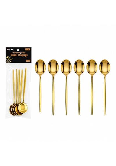 60 Parça Gold Tatlı Kaşık Seti 13cm - 1 Paket İçinde 6 Adet Vardır - 10 Paket Gönderilir 5492 Çr