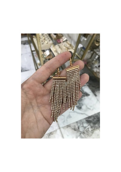 Taş Detaylı Sallantılı Şık Gold Küpe Altın