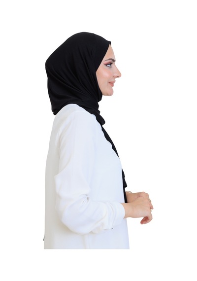 Modish Group Penye Boyun Kapamalı Şal Başörtü Hazır Giyim Turban Esnek Jersey Şal Siyah