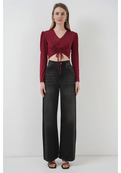 Defymoda 936 Sandy Crop Bluz - Bordo Bordo