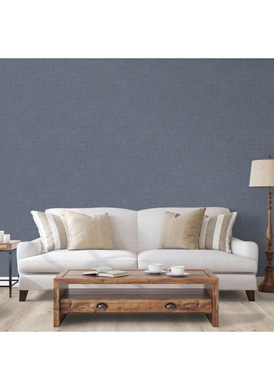 Adawall Muse Koleksiyonu- 25104-9 Füme Mavi Keten Efektli Modern Duvar Kağıdı 1.06x15.6m, 16.5m²