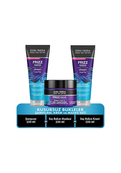 John Frieda Frizz Ease Dream Curls Şampuanı 250 ML + Maske 250 ML + Saç Kremi 250 ML