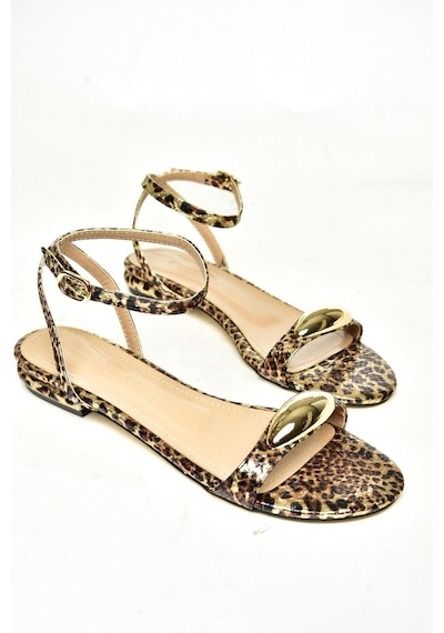 Fox Shoes U820020509 Leopar Bantlı Kadın Sandalet Leopar-suni Deri Leopar