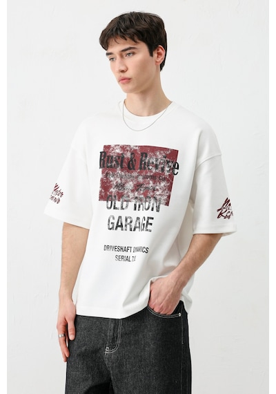 Vamos Oversize Baskılı Tişört V70-167 Vişne