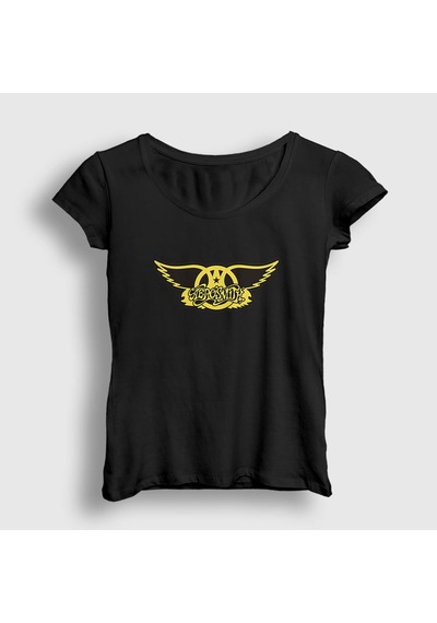 Presmono Kadın Yellow Aerosmith T-shirt Siyah