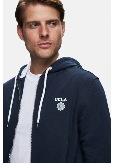 Ucla Hılgard Koyu Lacivert Kapüşonlu Ve Fermuarlı Baskılı Standard Fit Erkek Sweatshirt Koyu Lacivert