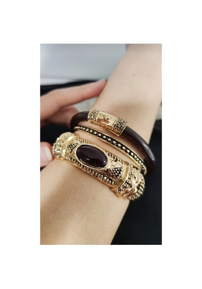 Lunarie Antik Gold Etnik Kelepçe Taşlı Bohem Bilezik Seti-çelik Altın
