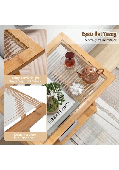 Doğal Bambu Hazeranlı Rattan Yan Sehpa Gazetelik Kitaplık Dergilik Kahverengi