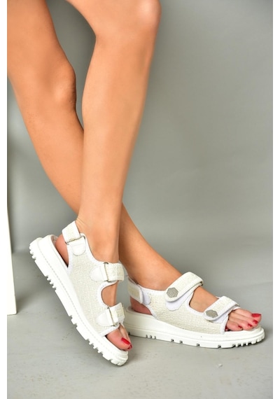 Fox Shoess267122004 Beyaz Kumaş Kadın Sandalet Beyaz