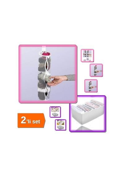 5 Adet Dolap İçi Asılabilir Çorap Düzenleyici + 8 Gözlü Akordiyon Çekmece Düzenleyici - 2li Set W7hl Belirtilmemiş