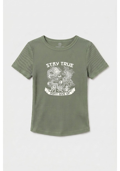 TOMMYLIFE Çağla Standart Fit Baskılı Kısa Kollu Kadın T-shirt - 97201 Çağla Yeşili