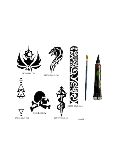 Airbrush Tattoo Kol Şerit  Şablon + Hint Kınası Geçici Dövme Seti 6'lı