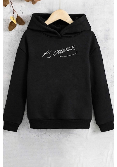 Uyguntarz Çocuk K.atatürk Imza Baskılı Sweatshirt Siyah