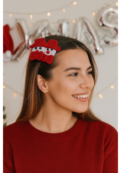 Yılbaşı Temalı Noel Baba Figürlü Keçe Saç Tokası 2li Set Parti Aksesuarı Kırmızı Beyaz Model 3