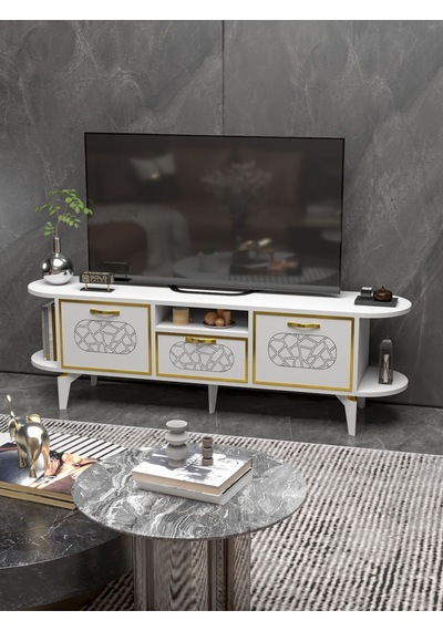 Tv Sehpası Mira Gold 5032 Beyaz 160 Cm 35 Cm 50 Cm Beyaz