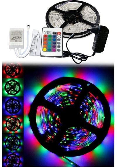 5 Metre Rgb Şerit Led 3 Çip Adaptörlü Kumanda Set Tv Arkası Ve Mutfak Tezgahı İçin Garantili Diğer
