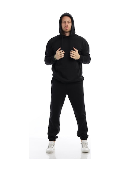 Polostate Erkek Kapüşonlu Kanguru Cepli Sweatshirt Siyah