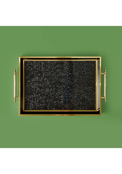 Kitchen Simli Akrilik Tepsi - Siyah / Sarı - 43 Cm Çok Renkli