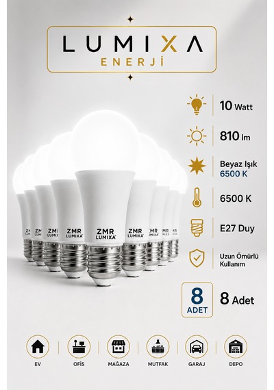 10 Watt 810 Lm Beyaz Renk Ampul 8 Adet