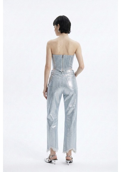 Holly Lolly Özel Yapım Parlak Kaplamalı Glossy Jean Pantolon Mavi